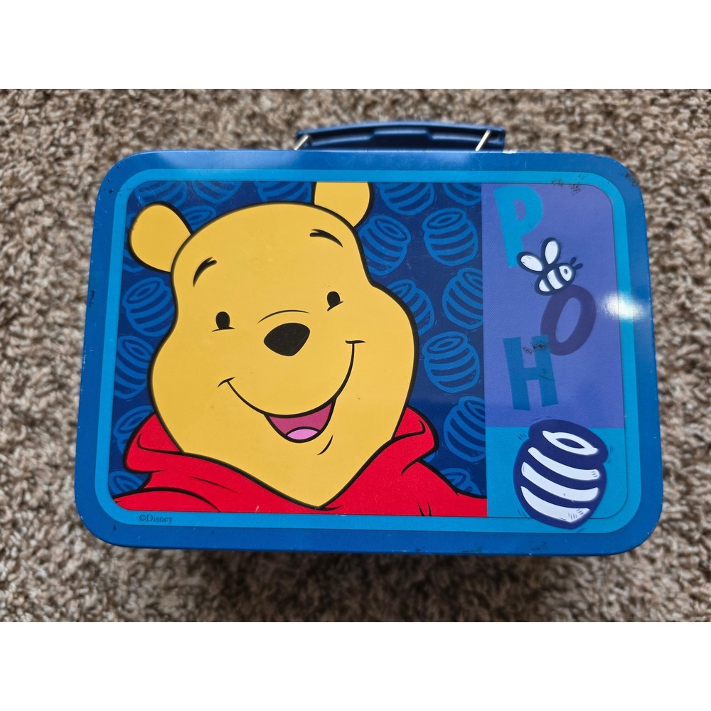 Vintage Y2K Disney Winnie the Pooh Metal Tin Lunchbox, Pooh Bear Collectible